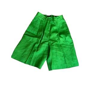 Point of View Collection Women's High Rise Preppy Shorts Linen Pleated Green 4
